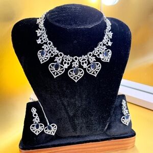 Elegant Silver and Blue Heart Jewelry Set